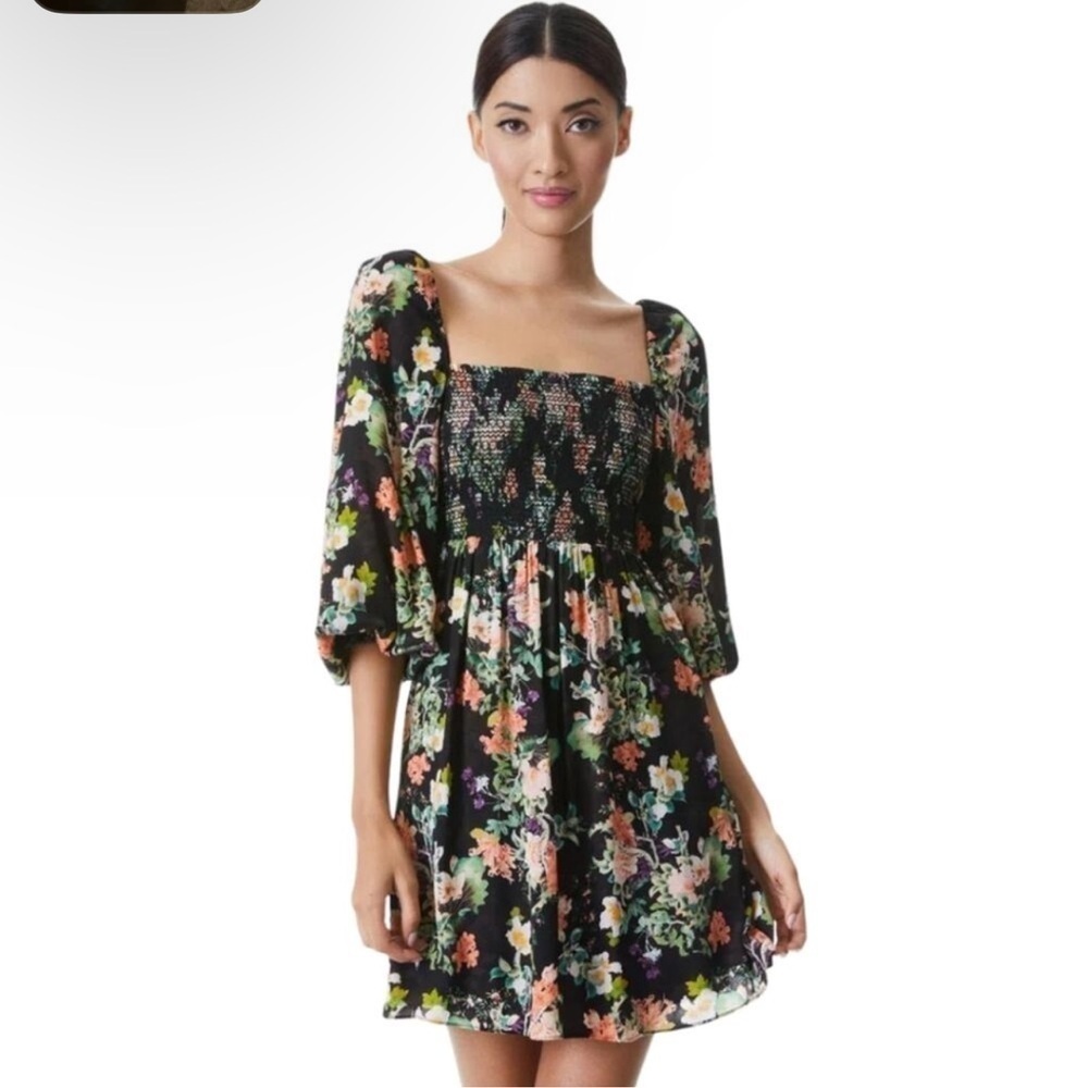 Alice + Olivia Cooper Floral Romance Black Mini Dress